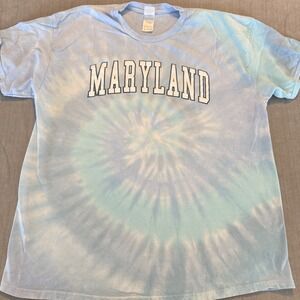 Maryland Tie Dye T Shirt Adult XL Blue White Spiral Graphic Cotton Tee